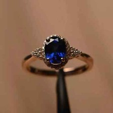 2Ct Oval Cut Lab-Created Blue Sapphire Engagement Ring 14K Yellow Gold Plated
