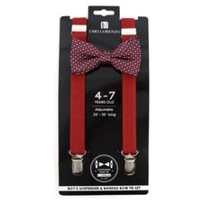 Boy's Burgundy Clip-on Suspender  Dots Bow Tie Set