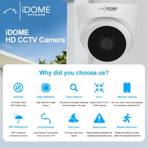 IDOME CCTV HOME SECURITY DOME CAMERA 2MP 3.6M HD OUTDOOR IR NIGHT VISION 4 IN 1 - Picture 2 of 6