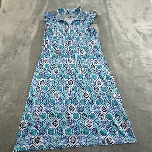 Ibkul Sleeveless Golf Dress Size S Blue Geometric UPF50 Performance Athleisure - Picture 4 of 12