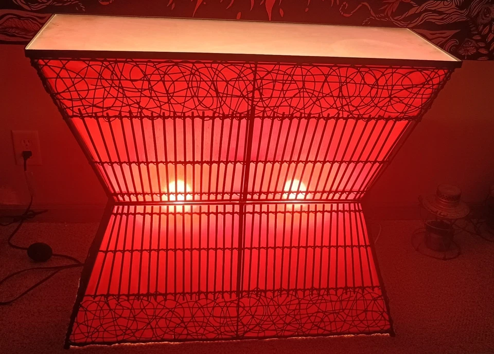 Rattan Console Table & Lamp - Red - Tempered Glass Top - Zain - Image 2 of 4