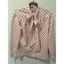 Vintage 70s Mardi Mode Polka Dot Tie Neck Blouse Red White Retro Top Size 10