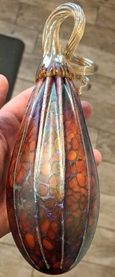 BEAUTIFUL Hand Blown Art Glass GOURD MELON EGGPLANT 9.25'' Paperweight Signed