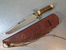 Vintage A. Wright & Son Sheffield England Stag 15" Bowie Knife w/Sheath