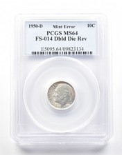 1950-D Roosevelt Dime FS-014 DDR Mint Error MS64 PCGS *2149