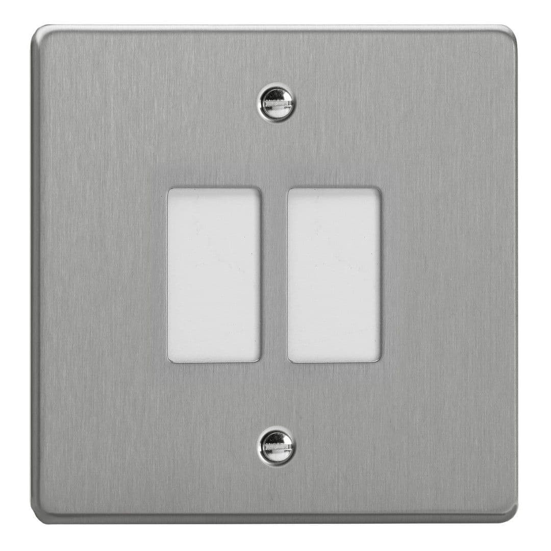 Varilight XDEPGY2.BS Essential Brushed Steel 2 Gang PowerGrid Plate inc Yoke