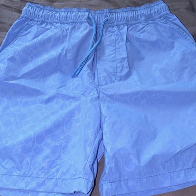 Coach Men's Blue Logo Swim Shorts XS Drawstring Elastic Waist Regular