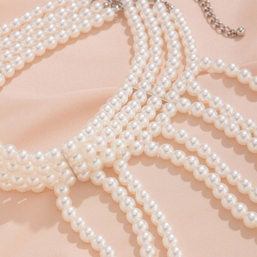 Beaded Shoulder Jewelry Pearl Necklace Shawl Body Chain Gown Match Wedding Party - Picture 8 of 9