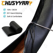 Kit de cubierta de volante de cuero negro para coser 38 cm hágalo usted mismo para todos los autos