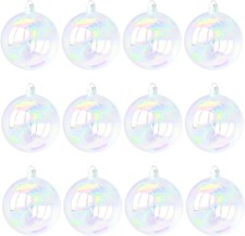 12 Pcs Christmas Iridescent Ornaments Balls Plastic Clear Iridescent Ornaments