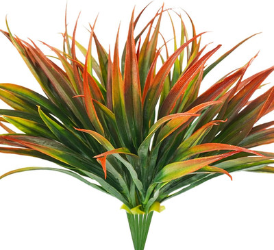 6Pcs Artificial Grass Fake Plants 17.3In Outdoor Plastic Plants UV Resistant Gre