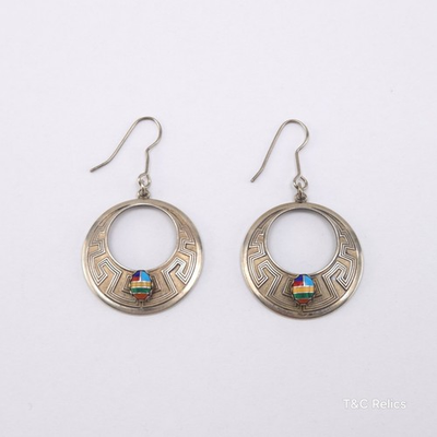 #ad Native American Earrings Wheeler Manufacturing Sterling Silver Inlay Cabochon $49.99