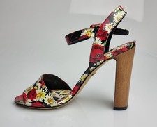 Dolce & Gabbana Keira Poppy Daisy Floral Patent High Block Heel Sandal EU 36
