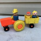 Vintage Fisher Price Little People Farm Orange Tractor With Yellow Wagon B14