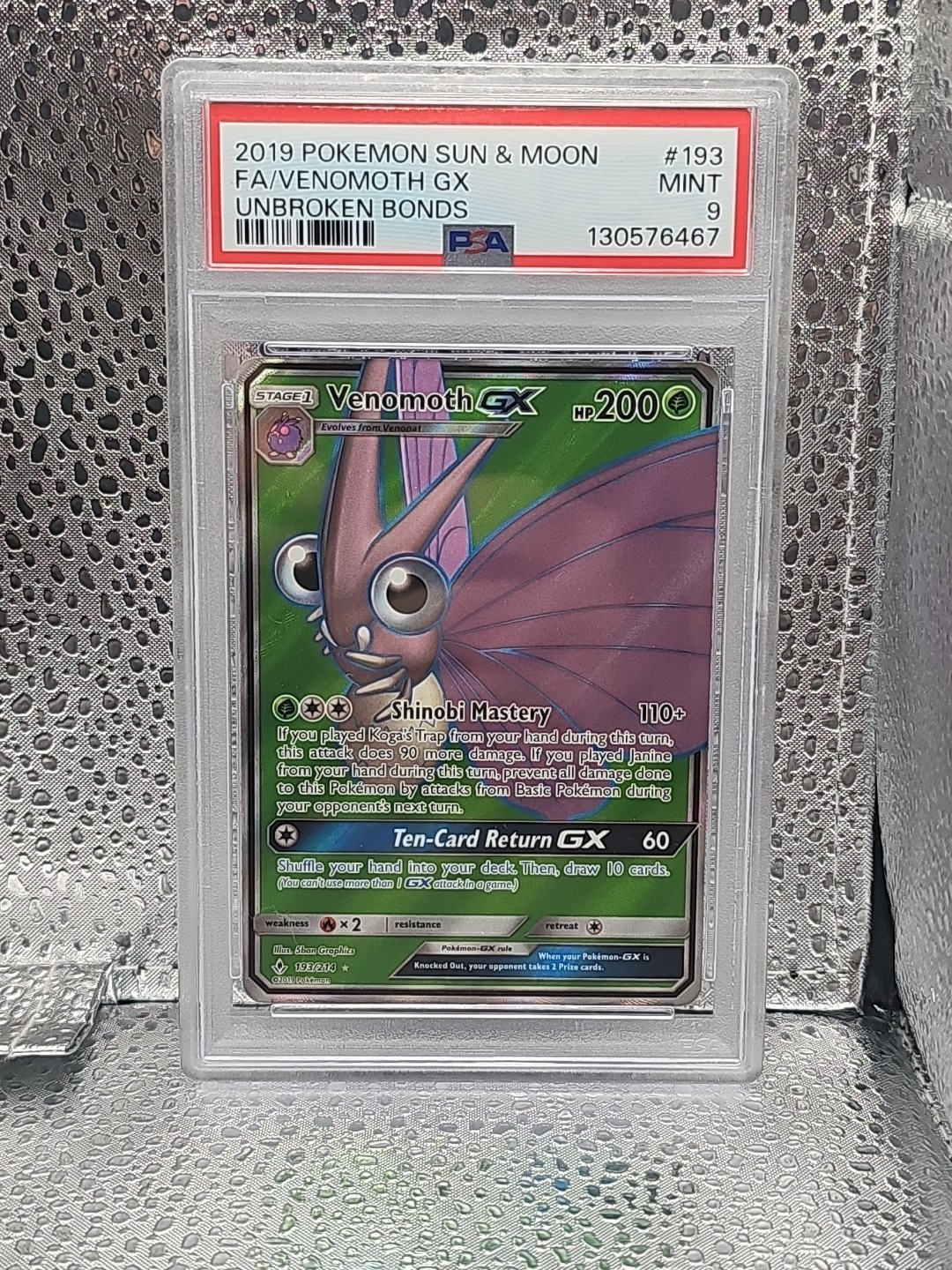 2019 Pokemon Unbroken Bonds #193 Full Art Venomoth GX PSA 9 Near MINT