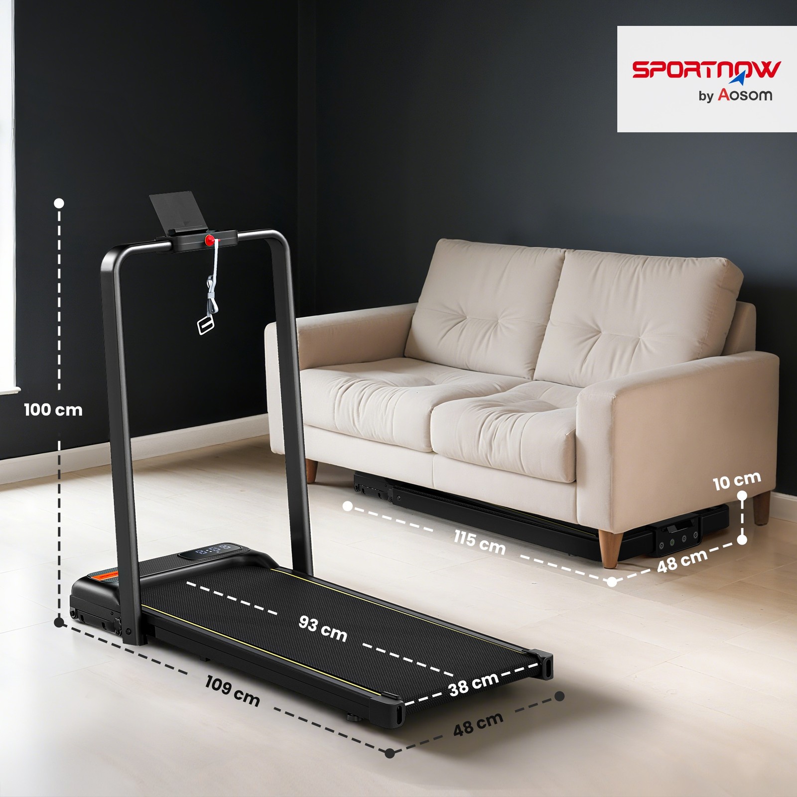 Tapis Roulant Pieghevole con Inclinazione Regolabile, Velocità 1-10 km/h, Displa foto 3