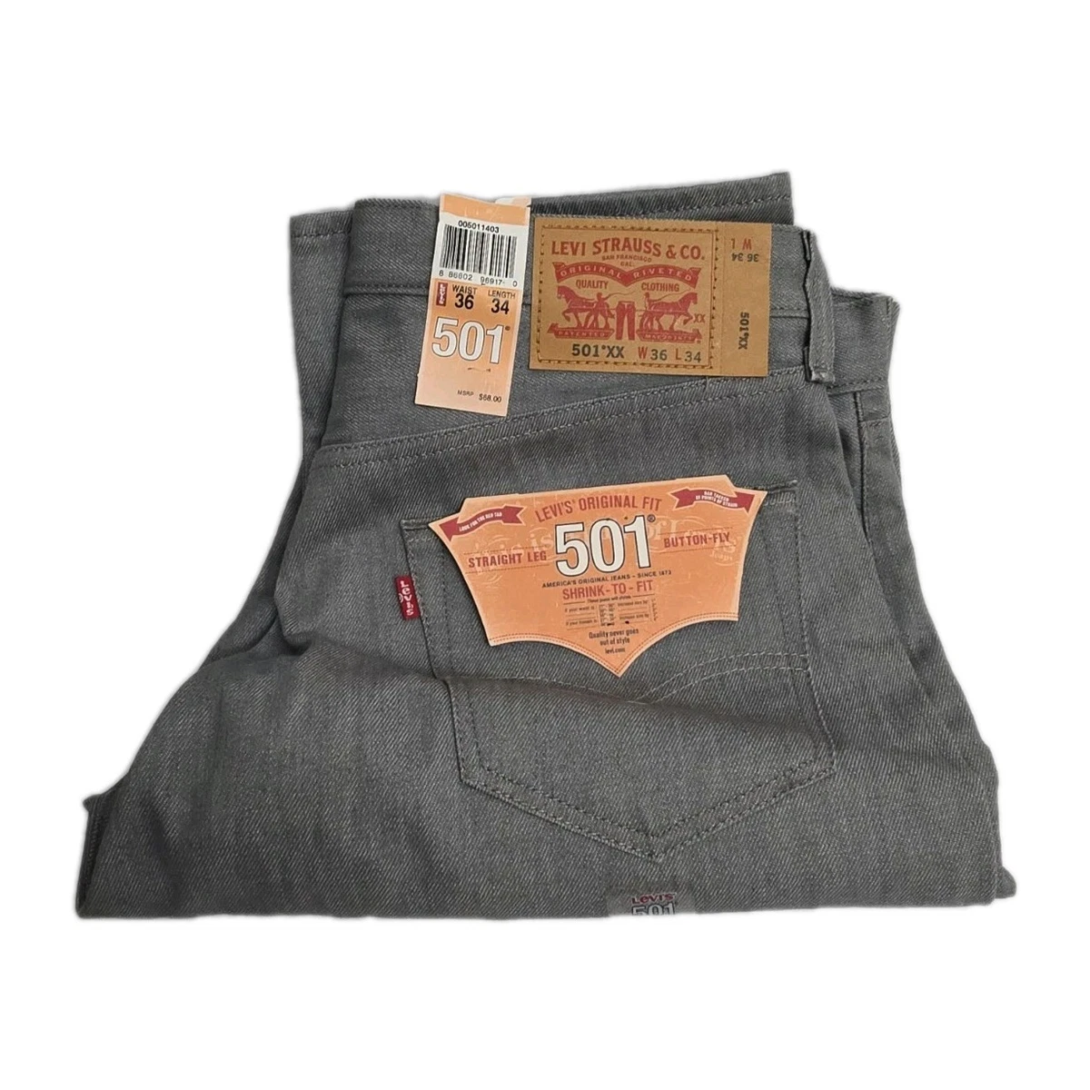 Preços baixos em Levi's 501 Shrink-To-Fit Cinza Jeans para Homens