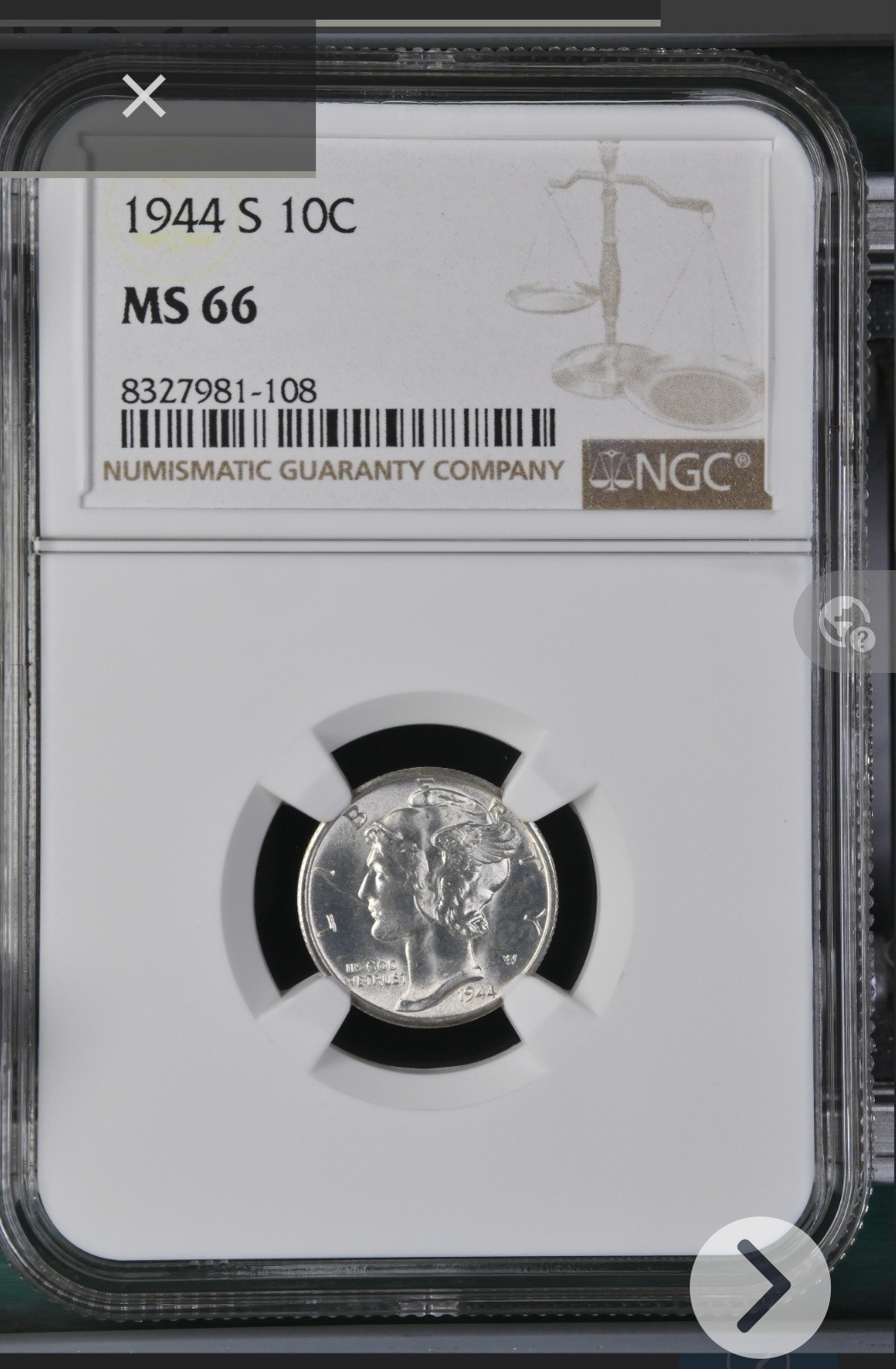1944-S Mercury Silver Dime NGC MS 66 - San Francisco Mint