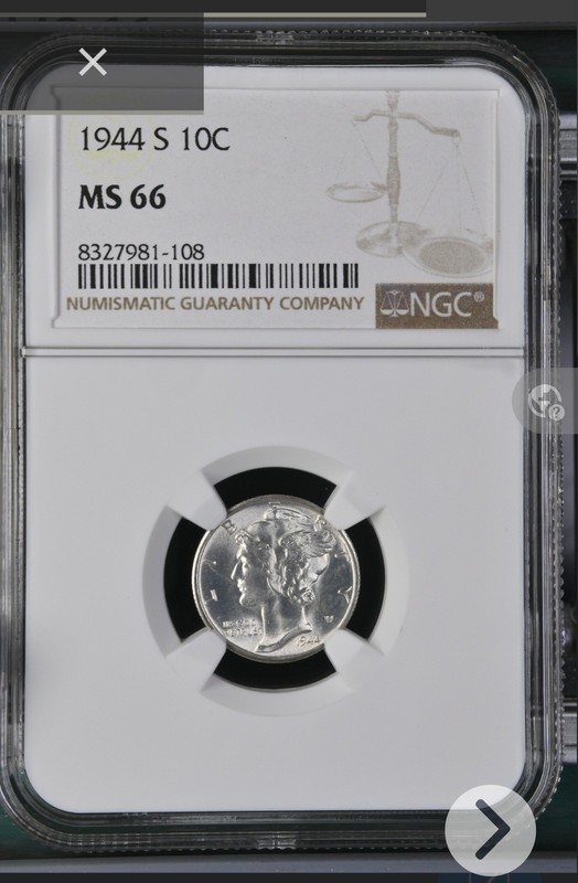 1944-S Mercury Silver Dime NGC MS 66 - San Francisco Mint