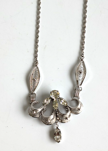 Sterling Filigree and Icy Crystal Rhinestone Necklace & Earring Set Espo Flex - Picture 2 of 6