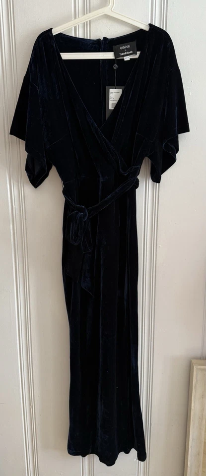 NWT ModCloth x Collectif Keiko Navy Velvet Maxi Dress Womens High Slit Vamp Goth - Image 4 of 4