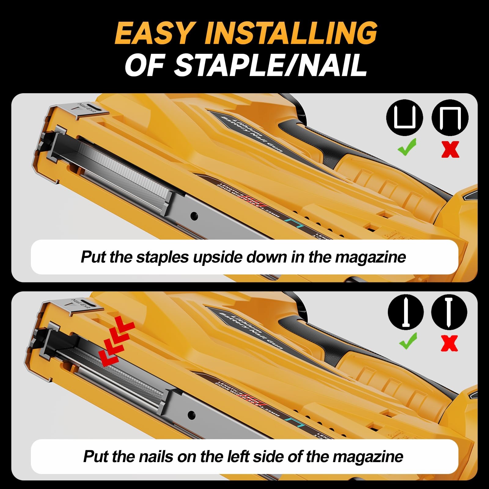 Cordless Nail Gun 2-IN-1 18GA Brad Nailer T50 Stapler with 1000 Staples 1000