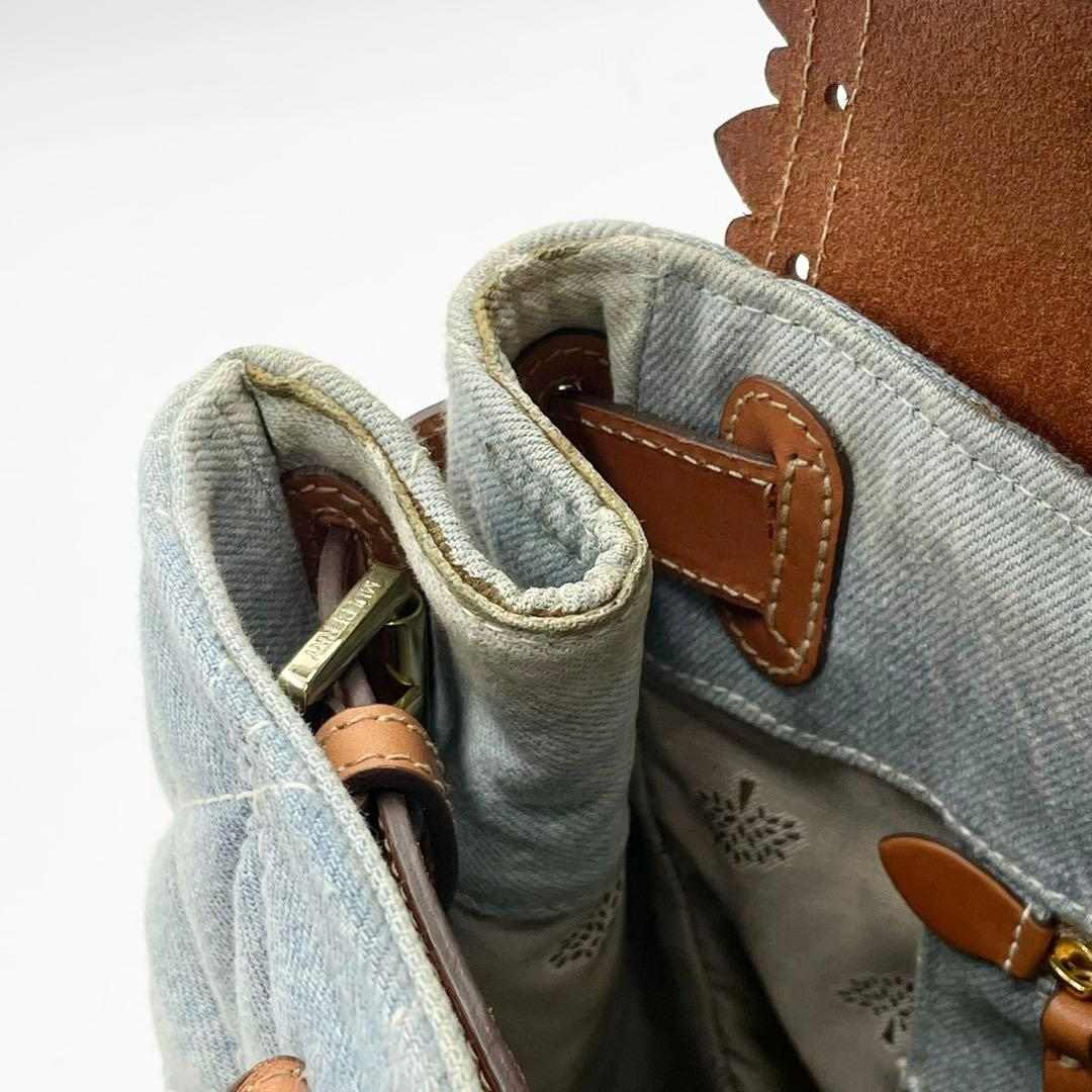 MULBERRY Bayswater Turnlock Tote Bag Denim Leather Blue Brown