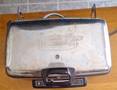 Vintage GE General Electric Automatic Grill Waffle Baker Chrome 14G44T USA Works
