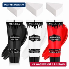 Black White Red Face Paint Set with 3 Sponges for Halloween,Creamy Water-based B