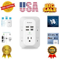 USB Wall Charger Surge Protector 5 Outlet Extender with 4 USB Charging Ports ...