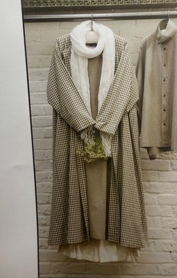 Eskandar 1 1X 2X 3X Gingham Green White Cotton Check ALine 49''L Duster Jacket