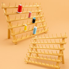 2 60 Spool Wooden Thread Rack Organizer with Hooks, Foldable Stand for Sewing