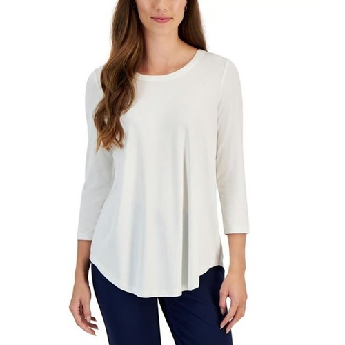JM Collection Übergröße Satinbesatz U-Ausschnitt 3/4-Ärmel Top neonatural 2X $ 43