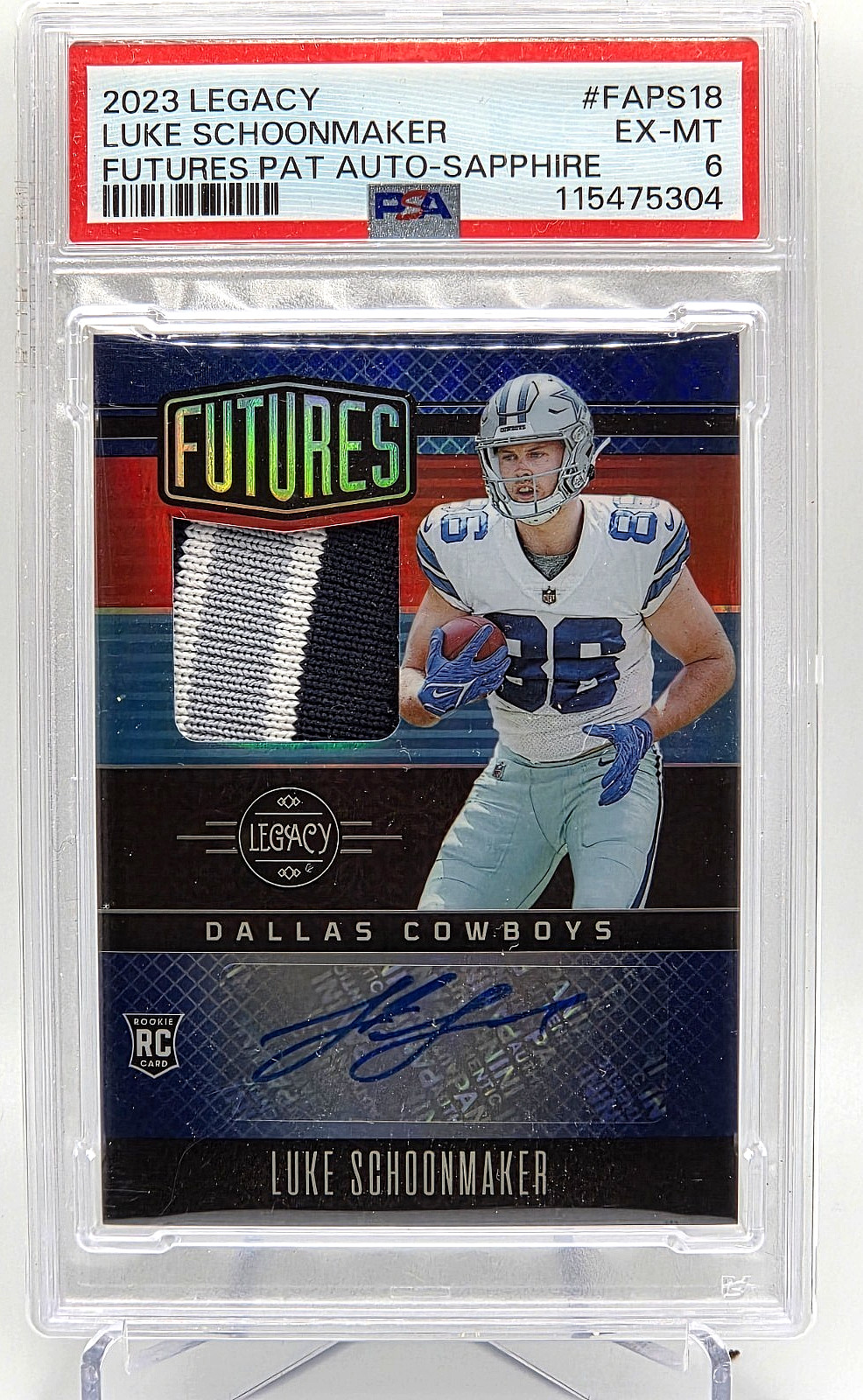 LUKE SCHOONMAKER 2023 Panini Legacy {FUTURES PATCH AUTO /25} Rookie RC; *PSA 6*