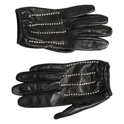 DOLCE & GABBANA Gloves Black Crystal Embellished Wrist Length Mitten s. 7.5 / M