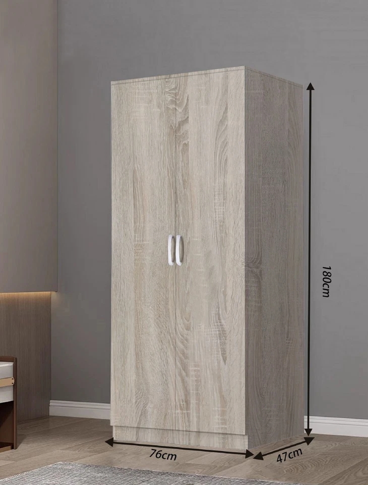 Sonoma Oak High Gloss 2 Door Wardrobe With Hanging Rails Bedroom Furniture Set - Image 3 of 4