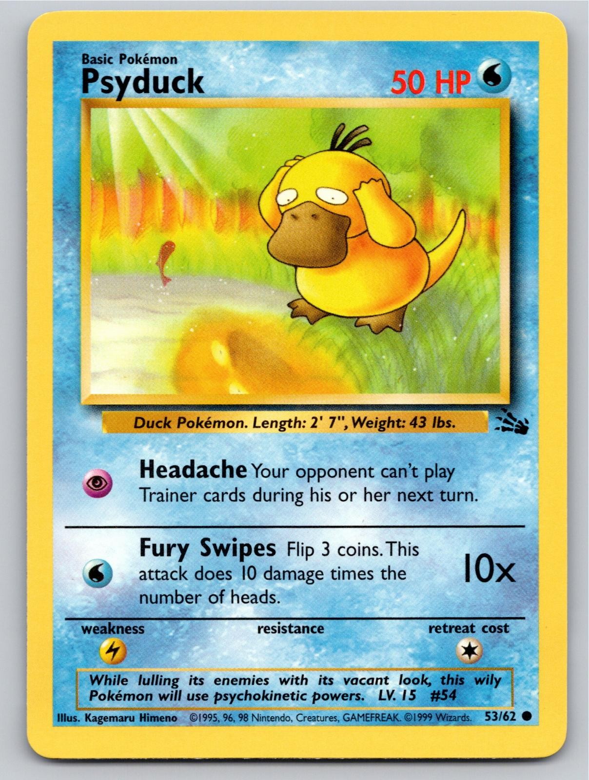1999 POKEMON FOSSIL PSYDUCK 53/62 UNLIMITED C NM A97089 FREE S&H