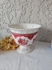 Vintage FTD Red Rose Cut Out Pattern Footed Compote Bowl Pedestal