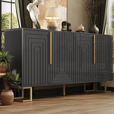 Sideboard Storage Cabinet Cupboard with Gold Handles & Storage Shelves, Black