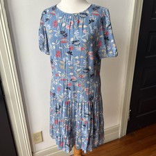 Loft Blue Floral Dress Short Sleeve Lined Women’s Size 10 Tiered Drop Waist NWT