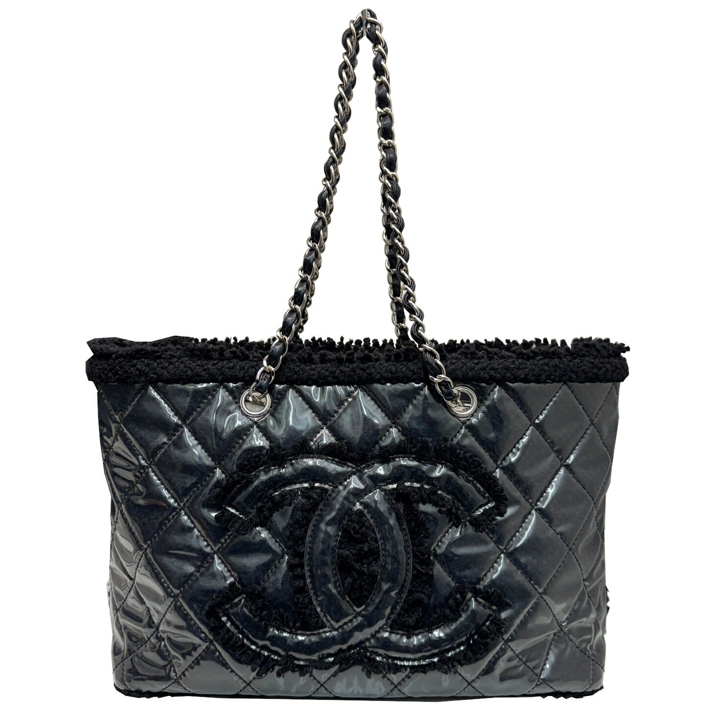 CHANEL Coco Mark Patent Toilette Funny Tweed Chain Tote Bag Shoulder Bag  DDU