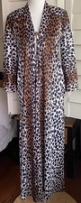 VTG  Doris Jay Miami Women M Lounge Dress Caftan Leopard Maxi Zip Front 70s