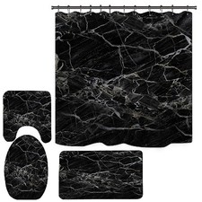 4Pcs Black Marble Bathroom Shower Curtain Set with Rugs ,Modern Luxury Bathro...
