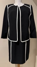 KASPER Womens Black  & White Dress & Blazer Jacket Suit Set - Sz 6
