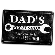 BEKUGART Dad's Fix It Shop Vintage Wall Decor Tin Sign - Great Gift for