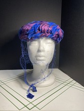 Ladies 1950s Feather Fascinator Pill Box Hat Blue Purple Birdcage Netting