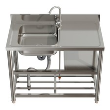 100cm Commercial Kitchen Stainless Steel Sinks Single Bowl Sink Drainer Unit UK