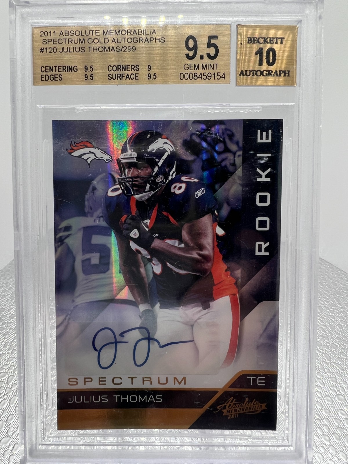 Julius Thomas Panini Absolute Memorabilia #120 Spectrum Gold Autograph