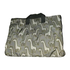 Thirty-One Gray Giraffe Print Small Tote Bag Double Handle Zippered Sections 