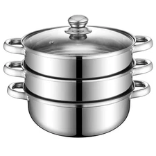 Steamer Pot for Cooking 11 inch Steamer Pot, 3-tier Multipurpose 18/8 Stainle...